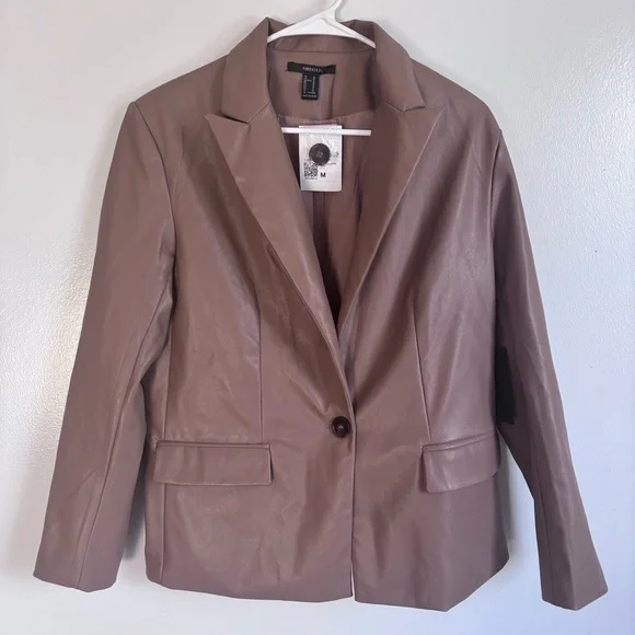 NWT Forever 21 faux Leather Blazer taupe size medium - Picture 3 of 10